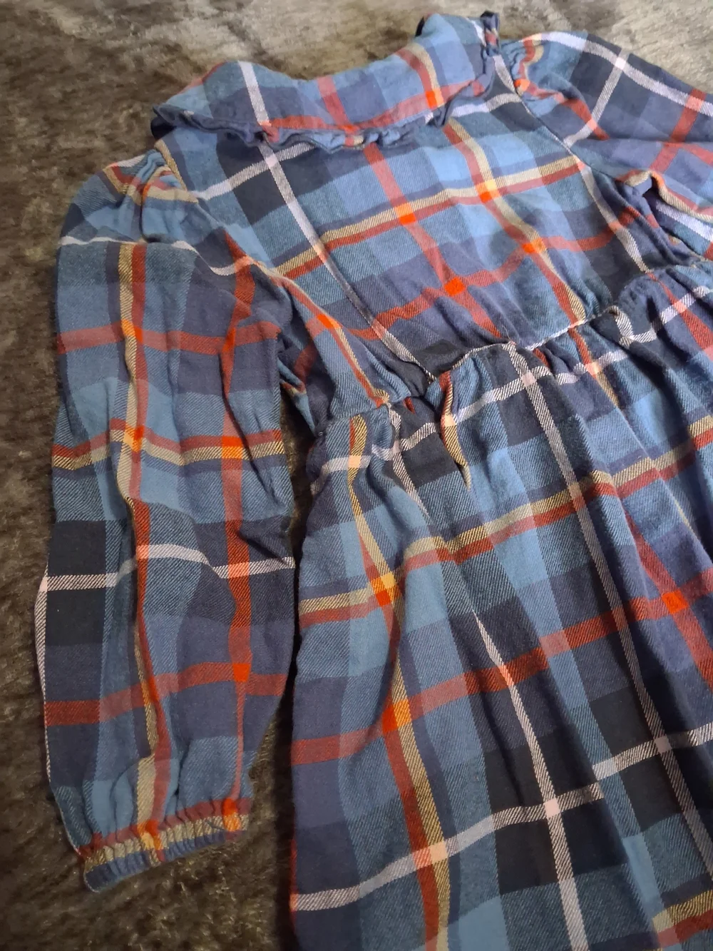 Old Navy Girls Blue/Red Plaid Fit & Flare Collared Puff Sleeve Dress 4T